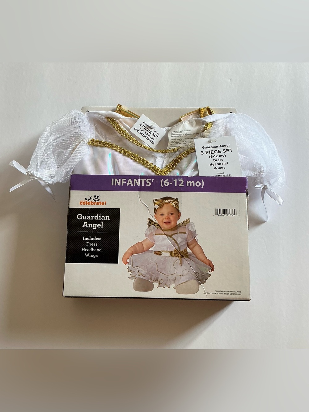 Guardian Angel Costume Infants' Dress 3pc Set - White & Gold Size (6-12 mo) NWT